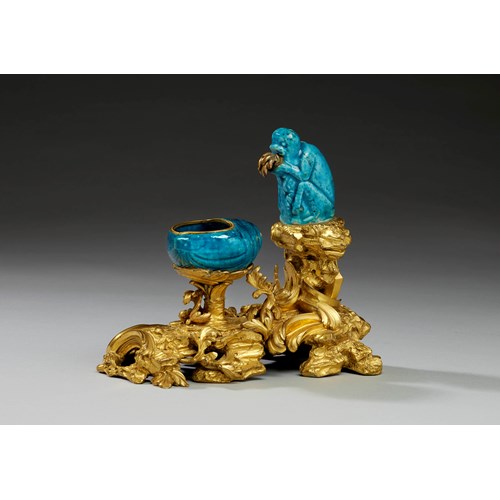 An ormolu mounted Chinese turquoise porcelain encrier